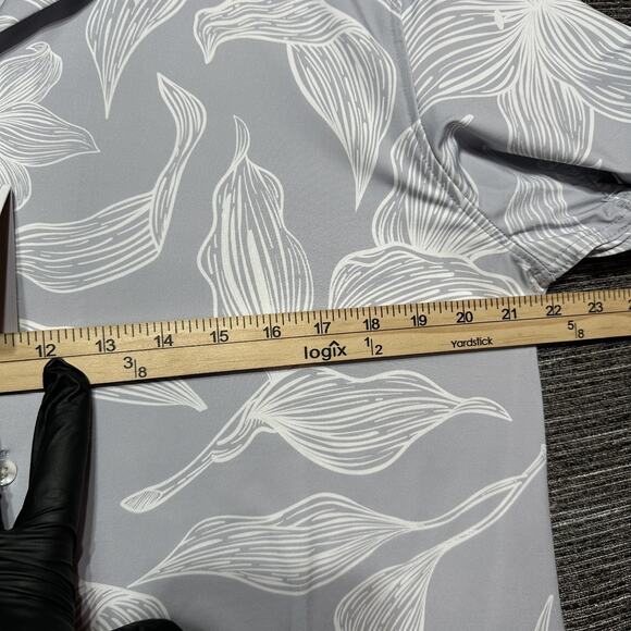 Porter & Ash Shirt Men's L Gray Floral Button Hawaiian Kinetic Stretch - Picture 12 of 15